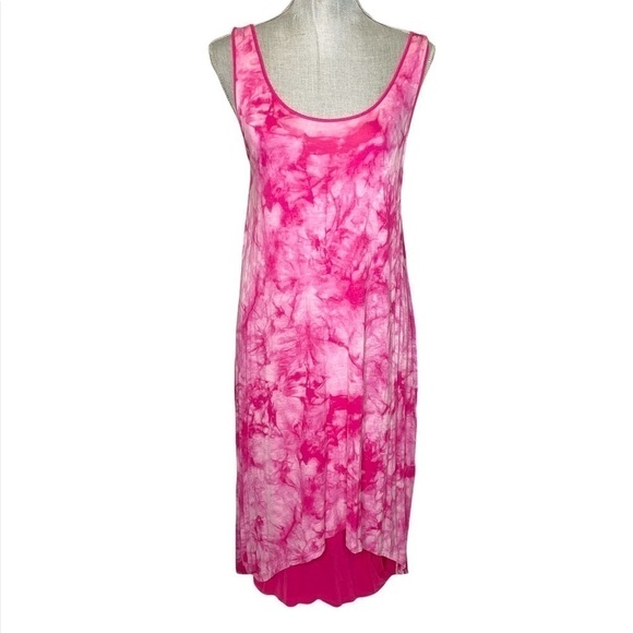 Kensie Hi Lo Maxi Dress Pink Tie Dye Sleeveless Round Neck Size Large - Picture 1 of 10